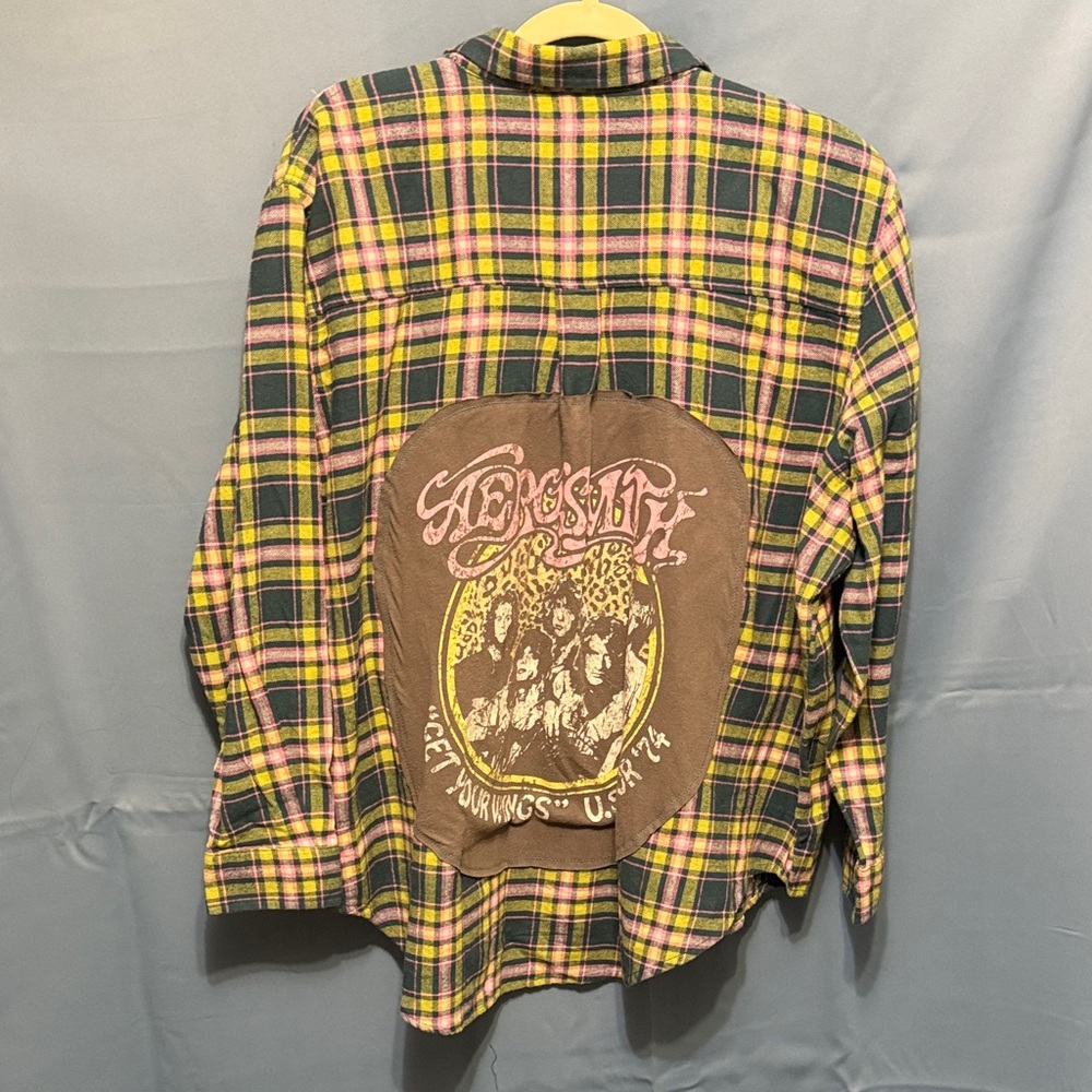 Aerosmith SO Yellow and Green Plaid ladies flannel